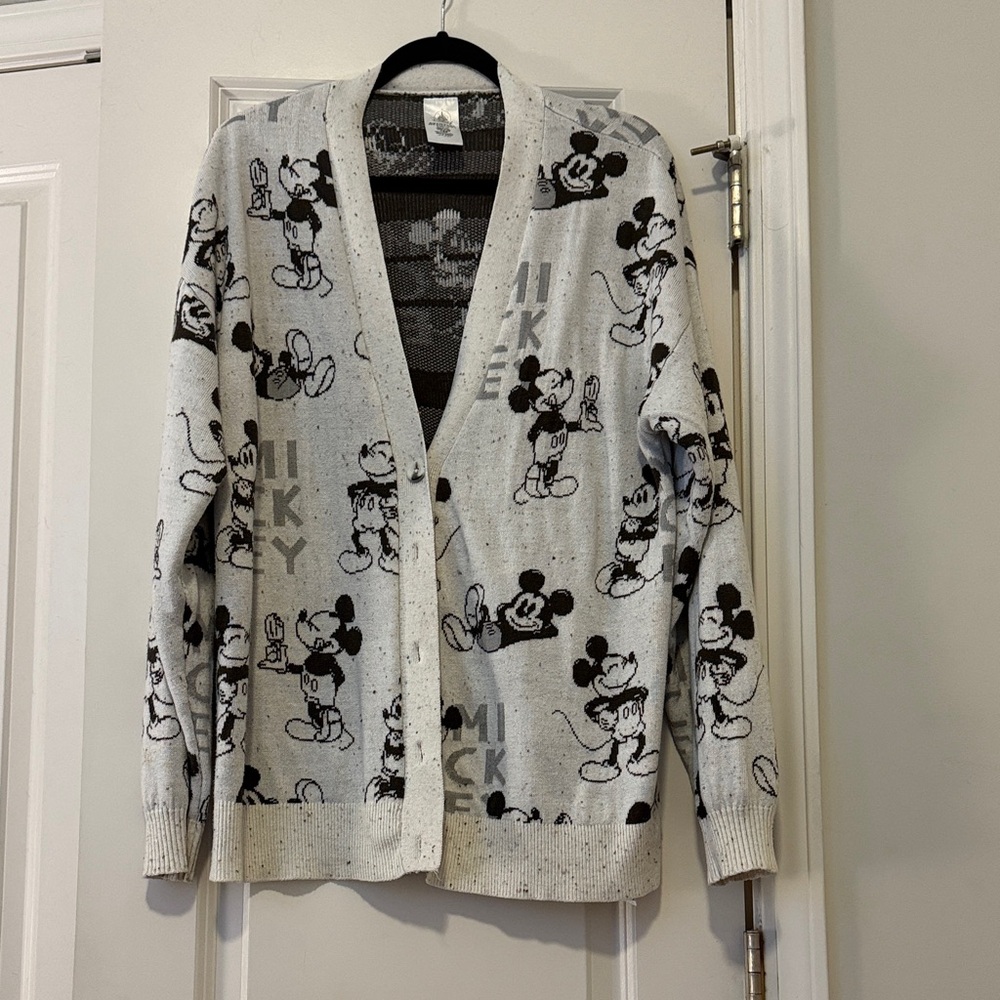 Disney Gray and Black Mickey Mouse Cardigan Sweater